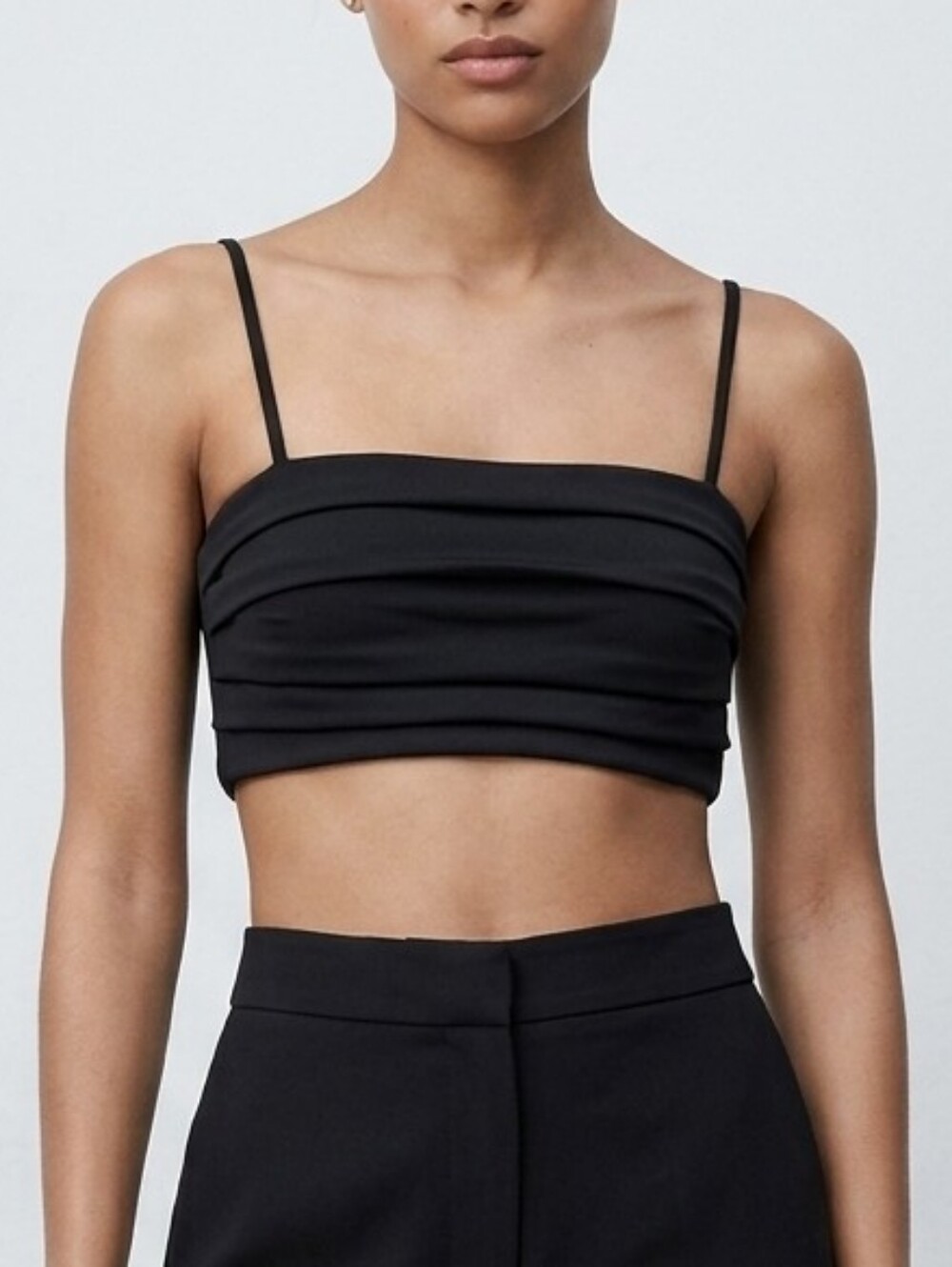 Zara Black Pleated Crop Bandeau Top With Spaghetti Straps Size S